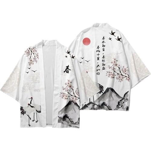 Chinese Style Men Kimonos White Samurai Clothing Traditional Yukata Haori Traditional Asian Cardigan Costumes