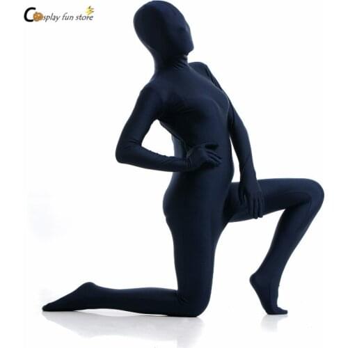 2018 free shipping Adult Full Body Spandex Lycra Zentai Suit deep blue Tight Suits Pure Color Halloween Party Unitard