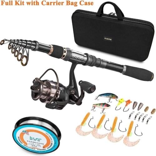 PLUSINNO Telescopic Fishing Rod and Reel Combos FULL Kit, Spinning Fishing Gear Organizer Pole Sets with Line Lures Hooks Reel