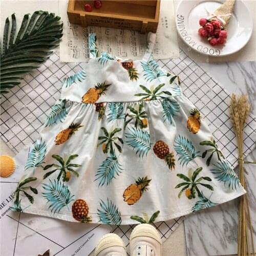 Tonytaobaby Summer New Baby Girls Fresh Pineapple Full Print Holiday Suspender Dress