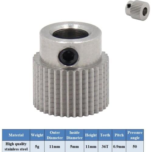MEGA 4pcs MK7 MK8 Pulley Gear 36 tooth Bore 5mm Extruder Feeder Driver Pulley 3D Printers Parts Stainless Steel Teeth Wheels