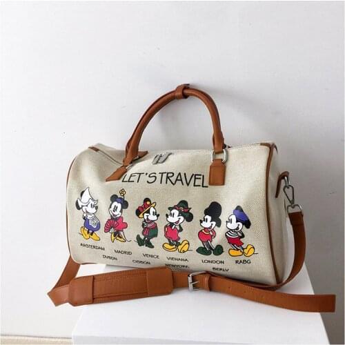 Disney Mickey Mouse Printed Canvas Handbag Women Girls New Cartoon Large Capacity Single Top-Handle Messenger Bag Shoulder Bags