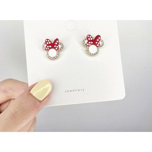 Cute Mouse Earrings Stud Cartoon Silver-plated Crystals Anime Bowknot Jewelry For Women 2021 Fashion Accessories Wholesale