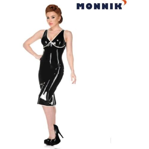 MONNIK latex Sexy Latex Purple Rubber V-colla Halter Dress Gummi 0.4mm for Club Wear