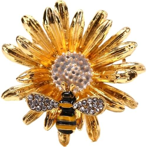 NEW Sunflower Honeybee Brooches Fashion Rhinestone Crystal Insect Brooch Pins Weddings Party Brooch Pin Women Jewelry