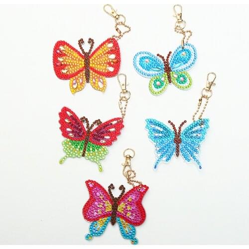 New Designs Diamond Keychain Butterfly 5D Diamond Painting Mosaic DIY Daimond Embroidery Bag Pendant Ornament Jewelry Gift