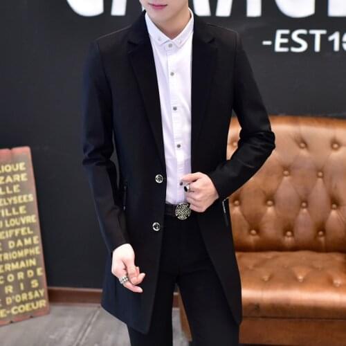 Woolen overcoat mens spring and autumn new slim Korean version thick long windbreaker jacket youth trend woolen suit