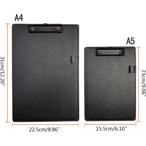 PU Leather A4 A5 File Paper Clip Board Writting Pad Folder Document Holder with Pen Clip Office School Stationery