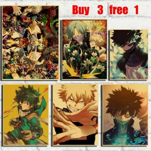 My Hero Academy and Demon Killer Anime Retro Kraft Paper Poster Bar Office Cafe Home Art Wall Stickers