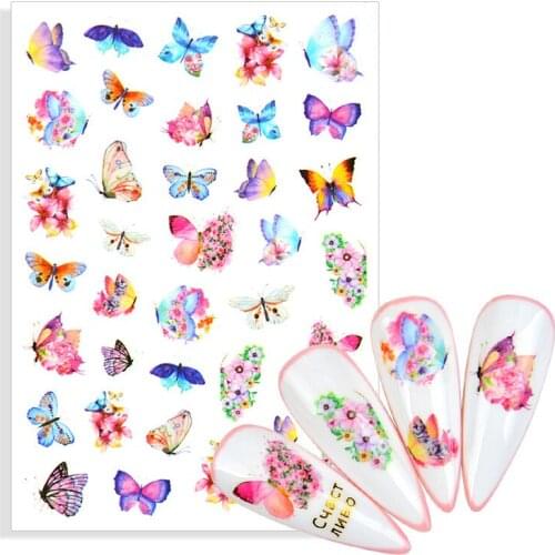 1 Sheet Spring Blue Butterfly Alphabet Designs Stickers Flower Leaves Self-adhesive Decal DIY Slider For Manicuring Decoration