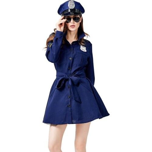 Sexy Female Traffic Cop Police Officer Uniform Policewomen Costume Halloween Adult Women Police Cosplay Fancy Dress with Hat