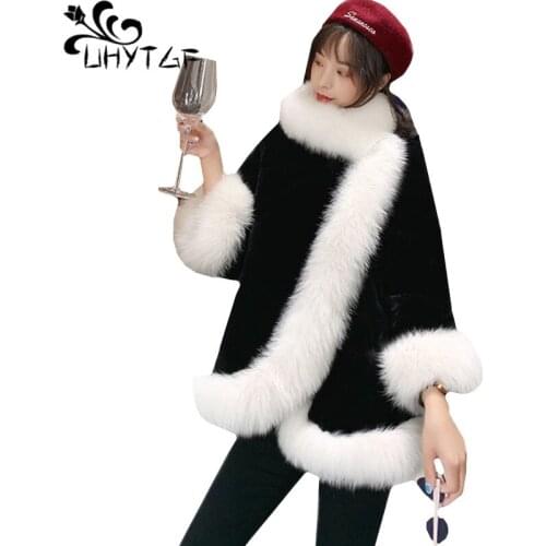UHYTGF Genuine Imitation Mink Cashmere winter fur coat Women fashion cloak shawl female fur coat thick casual warm outerwear 502