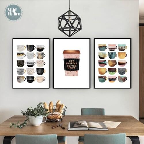 Nordic cartoon coffee cups wall art Canvas posters Painting Prints creative Picture for Living Room dining room Morden Decor