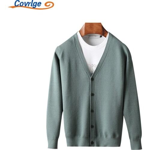 Covrlge Sweater Male Autumn New Casual Comfortable Cotton Warm Daily Multicolor All-match V-neck Cardigan Sweater MZL058