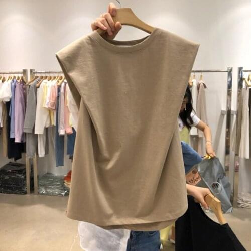 Streetwear Solid O Neck Women T Shirts Korean Sleeveless Ruched Elegant T Shirt Harajuku Ulzzang Female Tee Tops