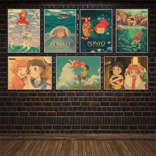 Vintage Poster classic Hayao Miyazaki Ponyo on The Cliff Kraft Paper Poster Bar Cafe Home Decorative Painting Wall Sticker