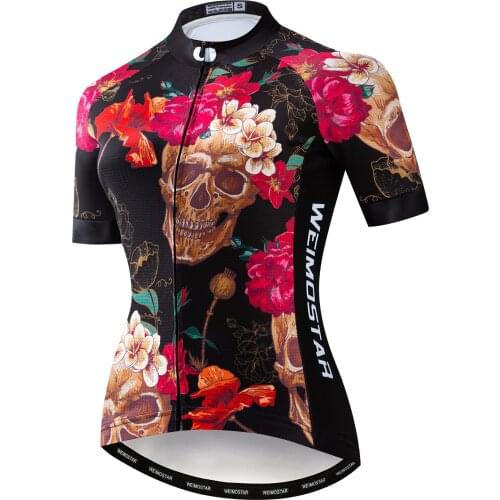 Womens Summer Short Sleeve Cycling Jersey Bicycle Road MTB Bike Shirt Top Outdoor Sports Ropa ciclismo Clothing Skull Flower