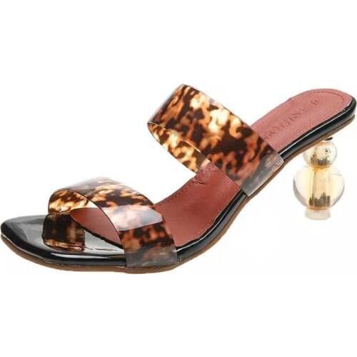 Chunky Heels Summer Square Toe Ladies PVC Transparent Crystal Clear Heel Women Leopard Grain Slides Pumps Sexy Breathable
