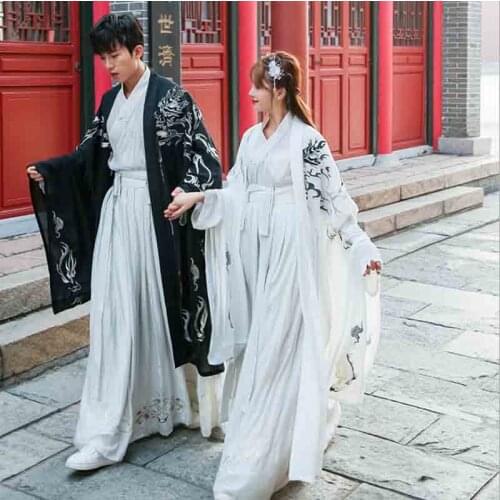 Chinese Traditional Hanfu Couples Fantasia Adult Halloween Cosplay Costume Black&White Chinese Hanfu For Women&Men Plus Size 4XL