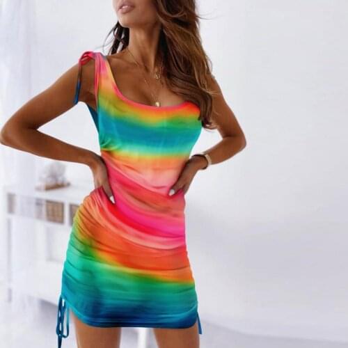 Women Print Sling Bodycon Dress Low Chest Party Clubs Dress Ladies Sexy Sleeveless Summer Dress