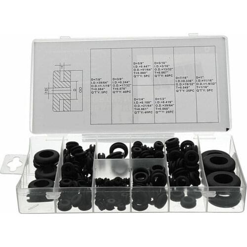 180PCS/box Black Rubber Grommet Assortment Sealing Wire Gasket Kit ,for Car Electric Wire Cylinder Valve Water Pipe