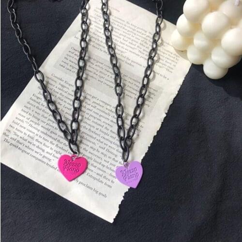2021 Ins Creative Cartoon Love Heart Pendant Necklace Punk Dark Color Acrylic Funny Clavicle chain Harajuku Cool Party Jewelry