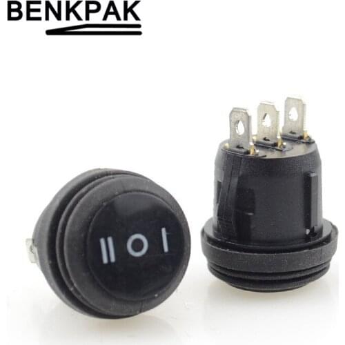 10PCS 3 Pin Waterproof Car 3 Position Round Shape On-Off-On Snap-in Round Rocker Switch SPDT for Boat Power Control