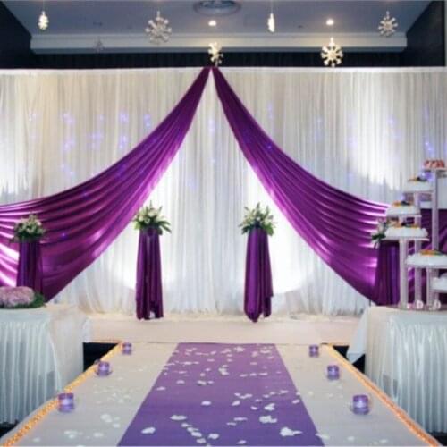 3M x 6M white wedding backdrop with purple swags stage curtain decoration