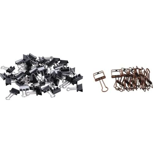 48Pieces Metal Spring Binders Clip 15mm Black & 12 PCS Reusable Paper Clips Small Skeleton Clips (Bronze)
