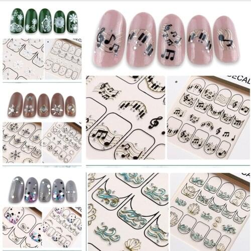 50pcs High Quality 3D Nail Art Sticker Geometry Musical Note Crystal Snowflake Design Adhesive Decals for Manicure Decoration