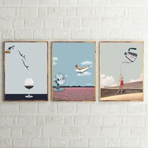 Abstract Surrealism Style Canvas Decorative Paintings Jumping Into Goblet Pictures Pot Wall Paining Metal Organic Glass Framed