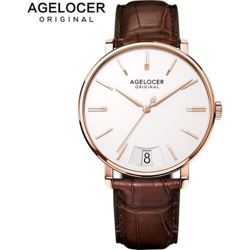 AGELOCER New Lucerne Swiss Watch Mens Quartz Watch Leather big Calendar Fashion dw Collection Sapphire Watches Man 40mm Gift
