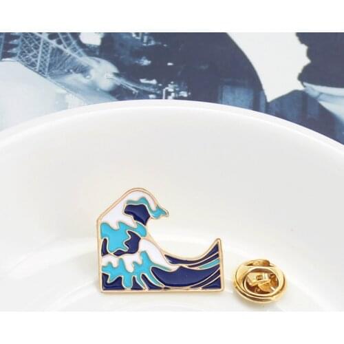 Blue Ocean Sea Wave Shape Brooches Metal Enamel Lapel Pin Jewelry Brooch For Women Pins Coat Badge Backpack Gifts For Girls