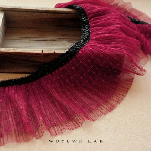 1Meter Wide 15CM Burgundy Black Double Layer Dot Mesh Lace Trim Fabric for Dress Encajes Para Costura Sewing Material Hot Sale