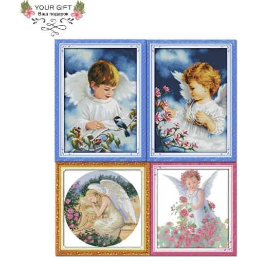 Joy Sunday R265(1)R265(2)R287R312 Home Decor Free Shipping Lovely Cherub Boy Girl Sleeping Angel Rose Angel Cross Stitch Kits