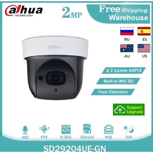 Dahua 2M SD29204UE-GN PTZ Camera 4X Zoom Starlight POE Face Detection Built-in Mic SD Card H.265 Mini CCTV Security Dome Camera
