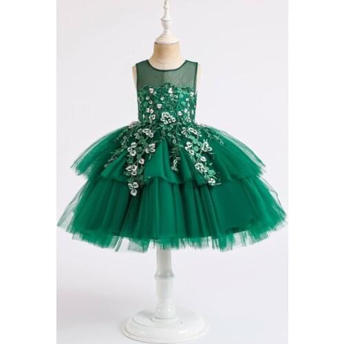 Lace Mesh Dress for Girls Wedding Flower Multi-layered Birthday Evening Party Dress Small Elegant Princess Dresses kids Clothes