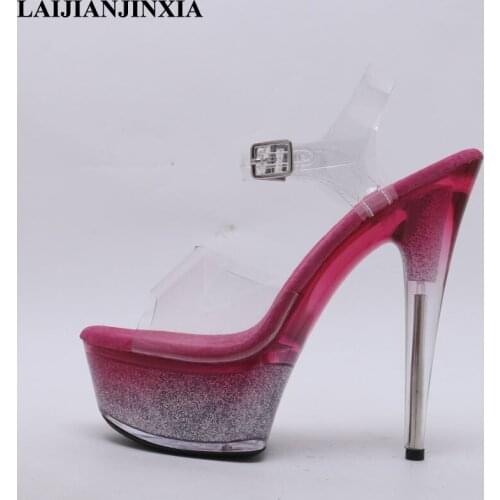 LAIJIANJINXIA 2019 Women 15cm Ultra High Heels Platform Slippers Sexy Night Club Dress Dancing Shoes Pole Dance Shoes