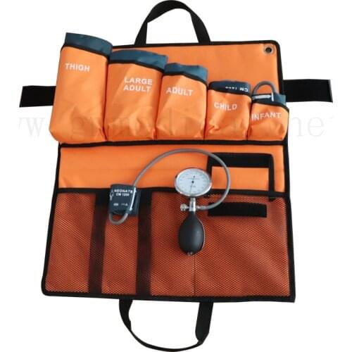6sizes blood pressure cuff , with pressure display gauge and pvc pressure bulb ,orange portable packed bag kits