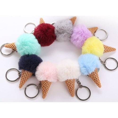 Fur Ball Ice Cream Pendant Car Bag Keychain Cute Cartoon Keychain Plush Handbags Key Chain Ring Creative Woman Gift New Style