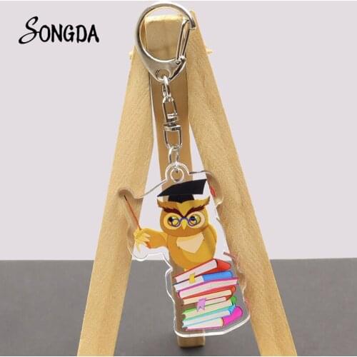 Lovely Owl Acrylic Keychains For Bag Car Cute Key Chain Double Sided Keyrings Unisex New Fashion Jewelry Accessories Gifts
