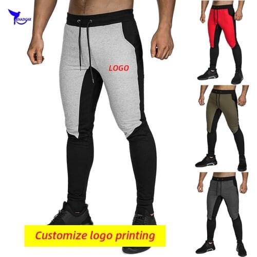 Custom LOGO Men Patchwork Jogging Running Sweatpants Sport GYM Fitness Pants Male Quick Dry Training Workout Sportswear Trousers