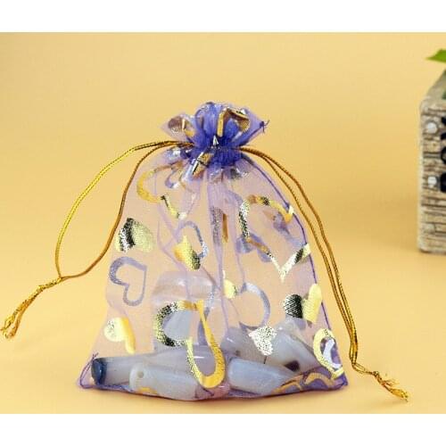 New 100Pcs (9x12cm) Printed Peach Heart Transparent Coin Gift Bag Jewelry bags Wedding Fashion Yarn Gift Bag Jewelry Storage Bag