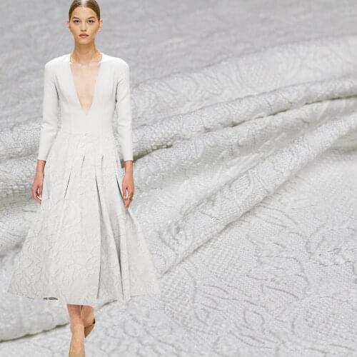 Pearlsilk White colour Relievo Jacquard Wool garment materials Autumn Skirt DIY clothes fabrics