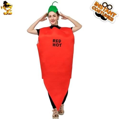 Girls Red Hot Pepper Cosplay Costume Halloween Unisex Adult Funny Party Jumpsuit Set Women Yummy Food Mascot Fancy Dress Outfits