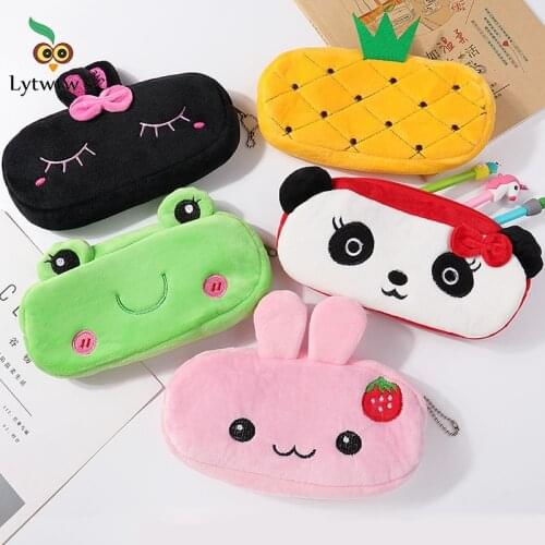 1 PCS 20CM Kawaii Cartoon Animals Plush Pouch Pencil Case Bag Key Chain Coin Purse Wallet Case Pouch Bag School Supplies Gift