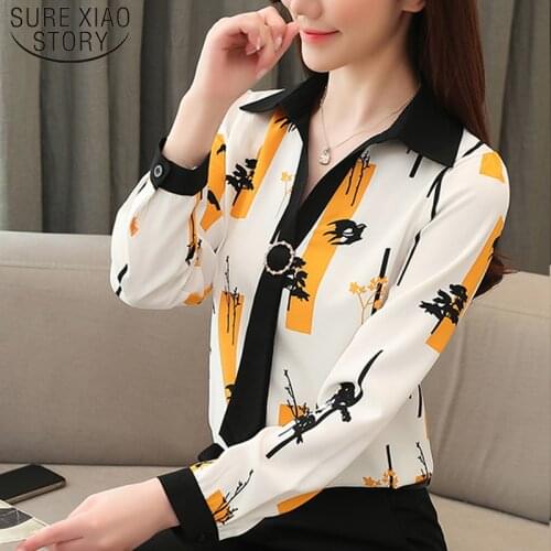 Plus Size Ladies Tops 2021 Spring Long Sleeve Chiffon Loose Womens Tops and Blouses Fashion Print Women Shirts Blusas 8087 50