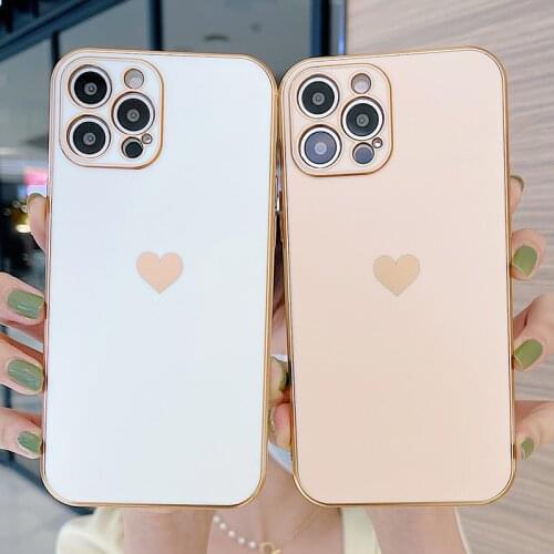 Luxury Plating Matte Love heart Phone Cases For iPhone 12 11 Pro Max XR X XS Max XS 7 8 Plus 11 Pro Shockproof Soft Back Cover