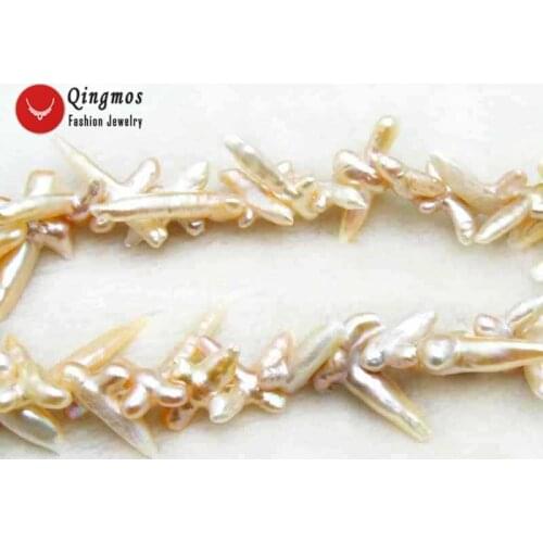 Qingmos 30*50mm Pink Cross Shape Natural Freshwater Pearl Loose Beads for Jewelry Making Necklace Bracelet DIY 14'' los755