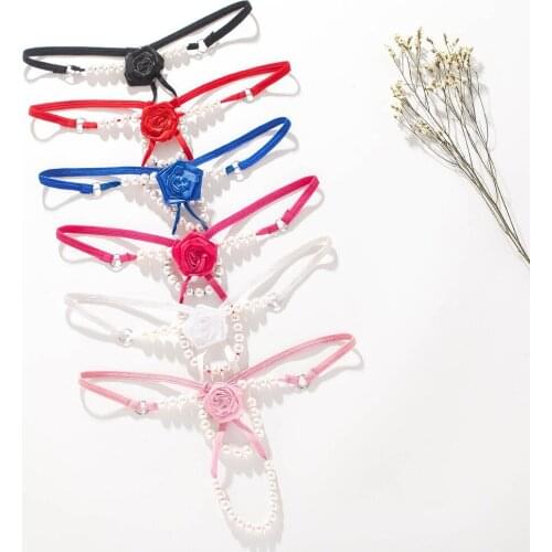 Sexy Pearl Massage T Pants Rose Thong Fashion Low Waist Open File Transparent Temptation Panties